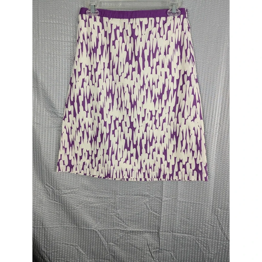 Boden Womens 4R‎ Purple White Abstract Print A-Line Skirt Side Zip Lined